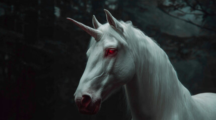 White Unicorn with Glowing Red Eyes

