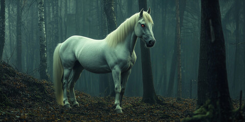 White Unicorn with Glowing Red Eyes

