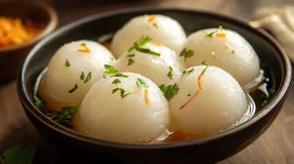 Bowl of Spongy Rasgullas in Sugar Syrup