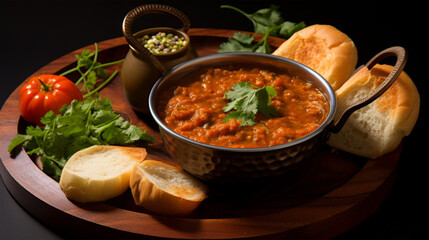 Spicy Pav Bhaji Served with Fresh Pav and Herbs