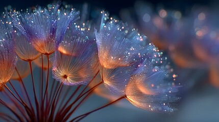 Funkelnde Fantasieblumen in Violett-Orange mit glitzernden Detail

