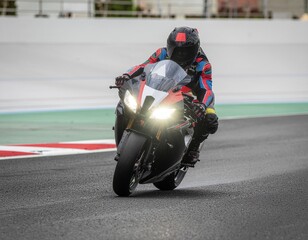 Motorcycle racer on a racetrack