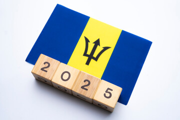2025, Barbados, Barbados flag with date block, Concept, Important events for Barbados in the new...
