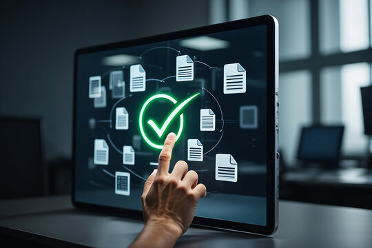 Document Approval Workflow on a Digital Tablet with Green Check Mark