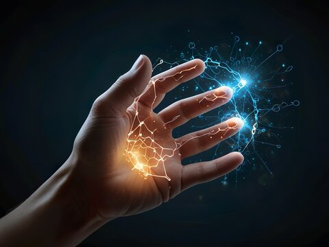 hand holding a glowing network of neurons 