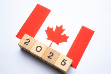 2025, Canada, Canada flag with date block, Concept, Important events for Canada in the new year,...