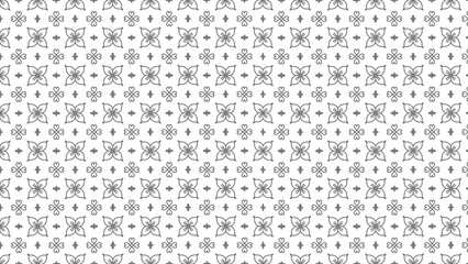 Repeating floral pattern with heart and cross shapes in a neutral gray on a white background design