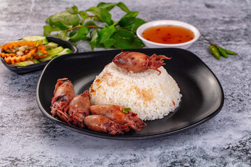 Tasty baby swuid with rice