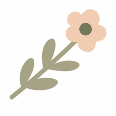 Simple five-petal flower in pale cream with olive center, modern cute design.