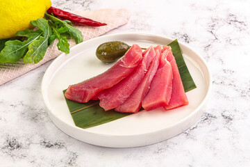 Fresh raw tuna sashimi slices