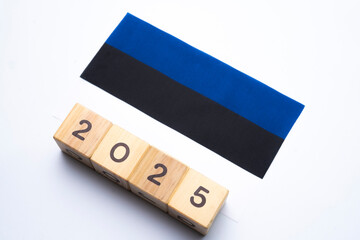 2025, Estonia, Estonia flag with date block, Concept, Important events for Estonia the new year,...