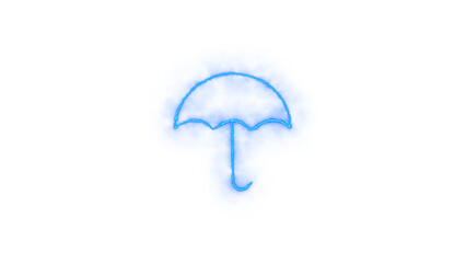 Abstract Blue Neon Umbrella Icon; Glowing, Dark Background, Protection Concept