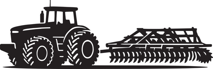Precision Tractor Silhouette with Exposed Driver Seat ,Minimalist Farm Tractor Vector Icon with Blacked-Out Front, High-Contrast Agricultural Tractor Profile Illustration