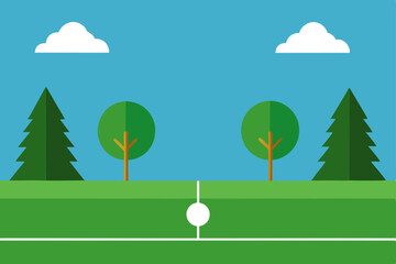Serene Green Landscape Flat Design Golf Course Illustration