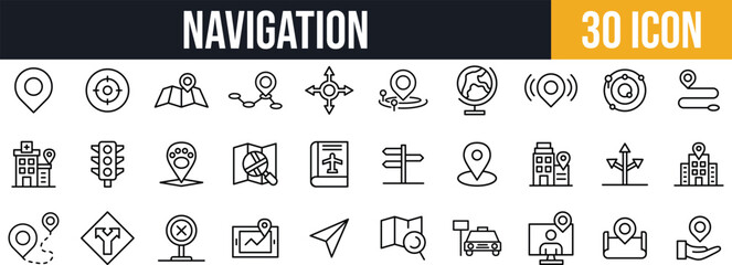 Navigation & Map Icon set. GPS, Direction, Location, and Route Tracking Symbols icon set.