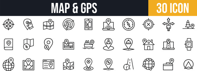 Map & GPS Navigation Icons pack. Location, Route, Compass, and Global Positioning icon set.