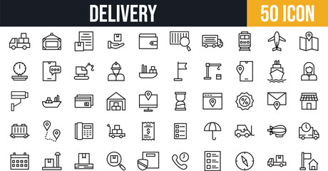 Logistics and Delivery Icons set. Shipping, Transport, Supply Chain, Warehouse, and E-commerce icon set.