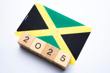 2025, Jamaica, Jamaica flag with date block, Concept, Important events for Jamaica in the new year,...