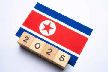 2025, North Korea, North Korea flag with date block, Concept, Important events for North Korea the...