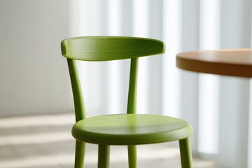 Green wooden chair, minimalist design, modern furniture, stylish seating, indoors, simplicity, contemporary, clean, light, elegance