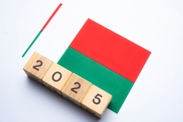 2025, Madagascar, Madagascar flag with date block, Concept, Important events for Madagascar the new...