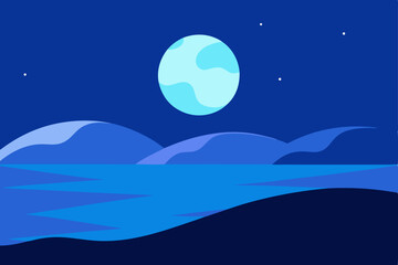 Fototapeta premium Serene Night Moonlit Landscape with Calm Waters and Gentle Hills