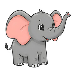Fototapeta premium Playful Grey Cartoon Elephant Character - Whimsical Animal Illustration, Isolated on White or Transparent Background