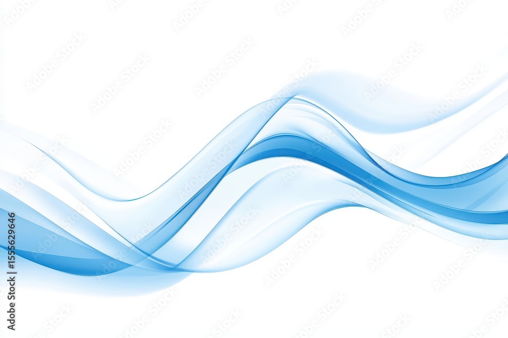 Poster blue abstract smoke waves gracefully flow across a white background, creating a serene and calming v