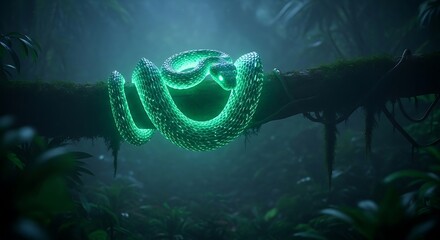 Green Snake on Branch in Jungle