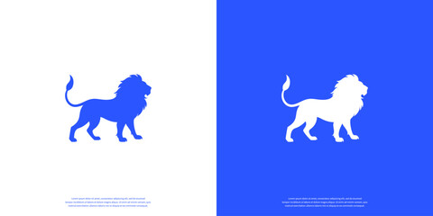 Lion logo template. Lion icon silhouette isolated on blue and white background. Vector illustration.
