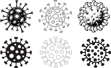 Virus Vector Icon | Black and White Pathogen Illustration on Blank Background