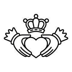 Claddagh Ring Symbol Hands Heart and Crown Outline Illustration