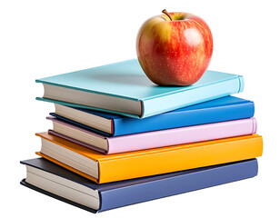 Red Apple on Modern Textbooks with Soft Indoor Lighting, Transparent PNG