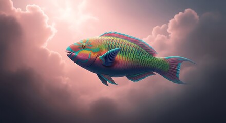 Colorful Fish on Pink Cloudy Background