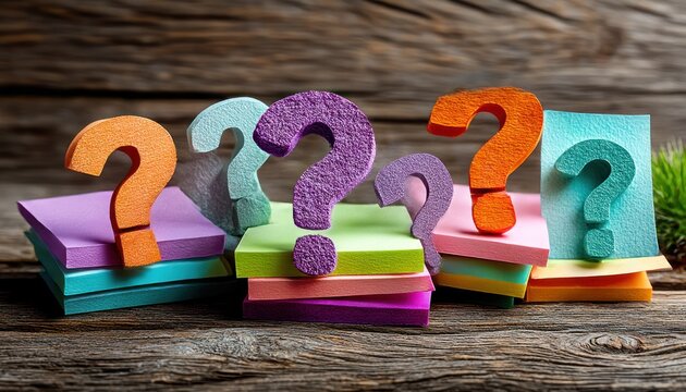 Colorful question marks on sticky notes