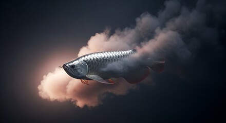 Arowana Swims Through Cloud with Metallic Skin