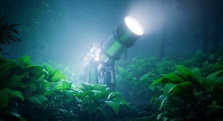 Telescope in Lush Green Forest