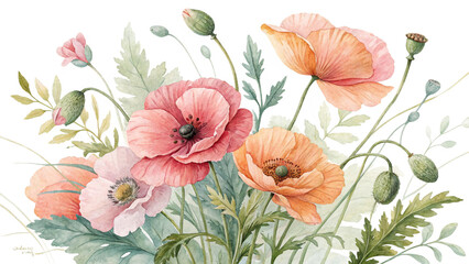 Blush & Bloom Watercolor Poppies in Harmony