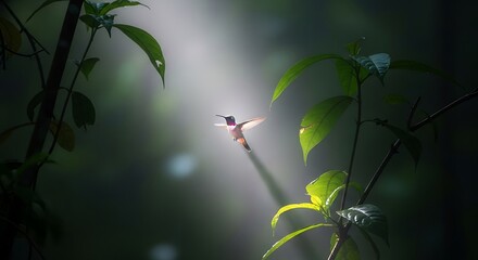 Hummingbird Flying in Sunlight