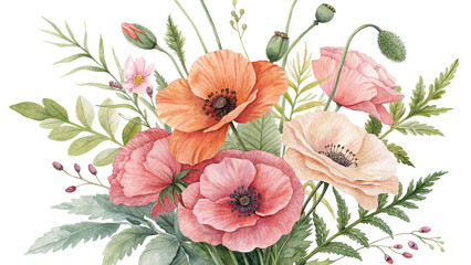 Blush & Bloom Watercolor Poppies in Harmony