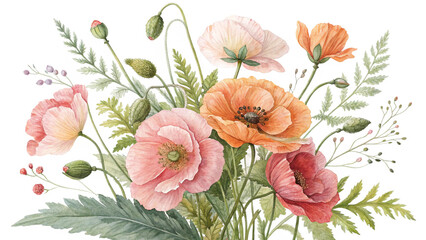 Blush & Bloom Watercolor Poppies in Harmony
