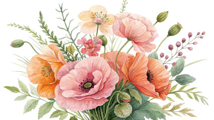 Blush & Bloom Watercolor Poppies in Harmony
