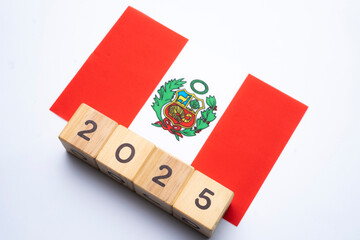 2025, Peru, Peru flag with date block, Concept, Important events for Peru in the new year,...