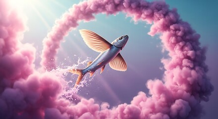 Flying Fish Pink Cloud Sky
