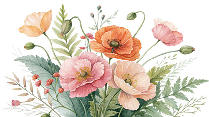 Blush & Bloom Watercolor Poppies in Harmony