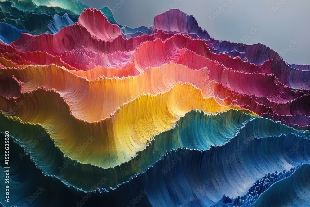Poster Colorful waves creating a vibrant gradient display in an abstract composition showcasing flowing lines and dynamic patterns