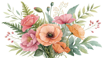 Blush & Bloom Watercolor Poppies in Harmony