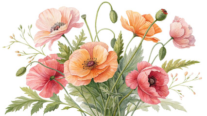 Blush & Bloom Watercolor Poppies in Harmony