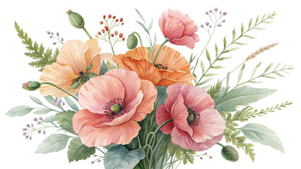 Blush & Bloom Watercolor Poppies in Harmony