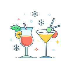 Festive holiday cocktails with snowflakes and stars